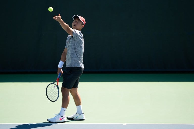 Senior Timothy Sah (above) clinched both match victories this weekend for men's tennis. The Cardinal took down USC and UCLA, both in 4-3 outcomes. (Photo: DON FERIA/isiphotos.com)