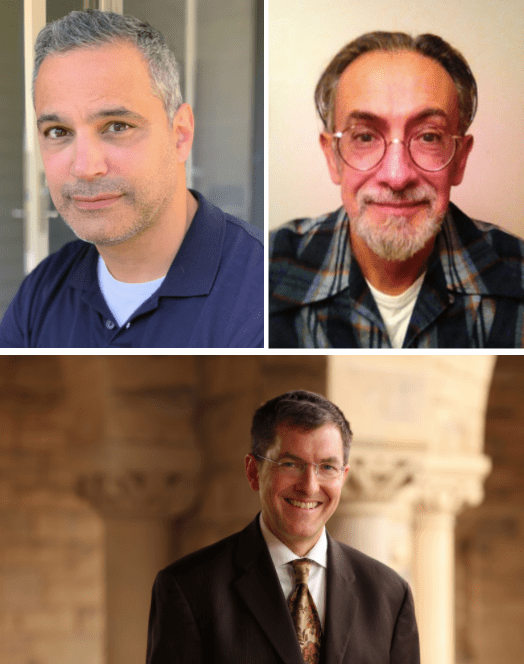 Headshots of Vincent Barletta, Enrique Chagoya and R. Lanier Anderson.