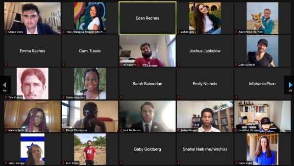 Senators and Pro-Israel and Jewish students attended the second meeting of the 23rd Undergraduate Senate. Pictured are senators Alain Perez, Joshua Jankelow, Gabby Crooks, Sarah Saboorian, Emily Nichols, Michaela Phan, Marion Santo, Darryl Thompson and Jaden Morgan.(Screenshot: MALAYSIA ATWATER/The Stanford Daily)