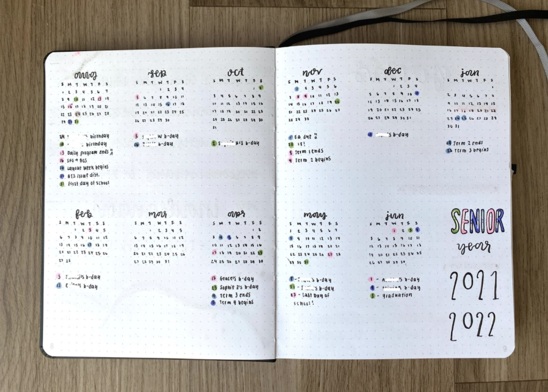 A sample future log calendar.