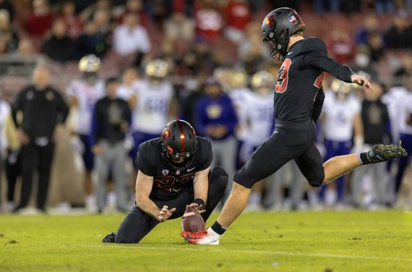 Josh Karty kicks a field goal