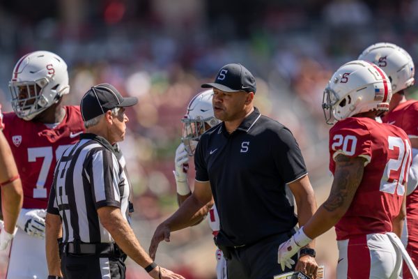 Shaw speaking to an official in the Oregon game