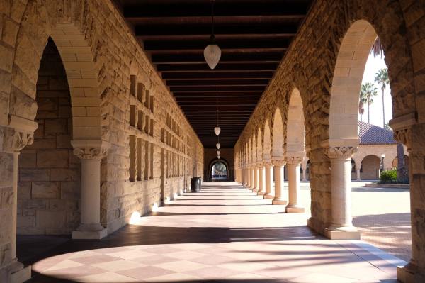 A corridor outside at Stanford's Main Quad