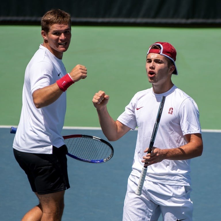 Alexandre Rotsaert and Arthur Fery celebrate following a point.