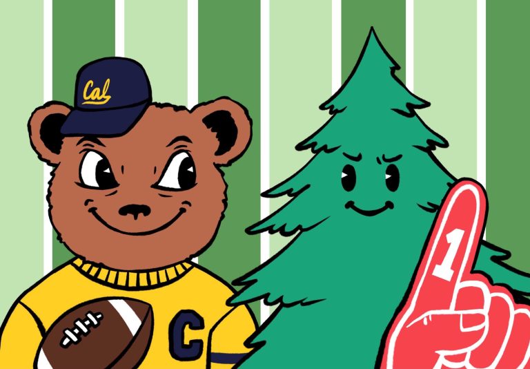 A cartoon Oski and Stanford Tree