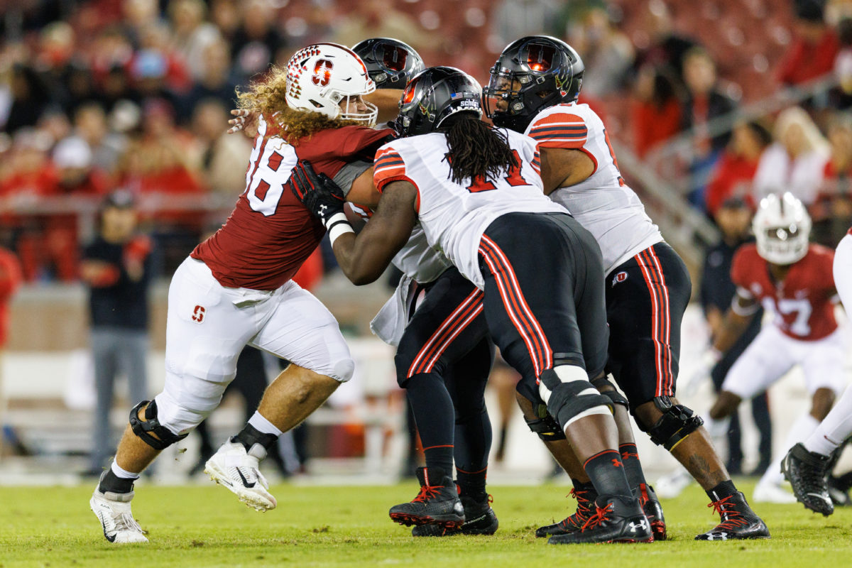 Tucker Fisk on defense in the Cardinal uniform against Utah