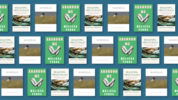 Covers of the three books--Whereas, Abandon Me: Memoirs and Braiding Sweetgrass.