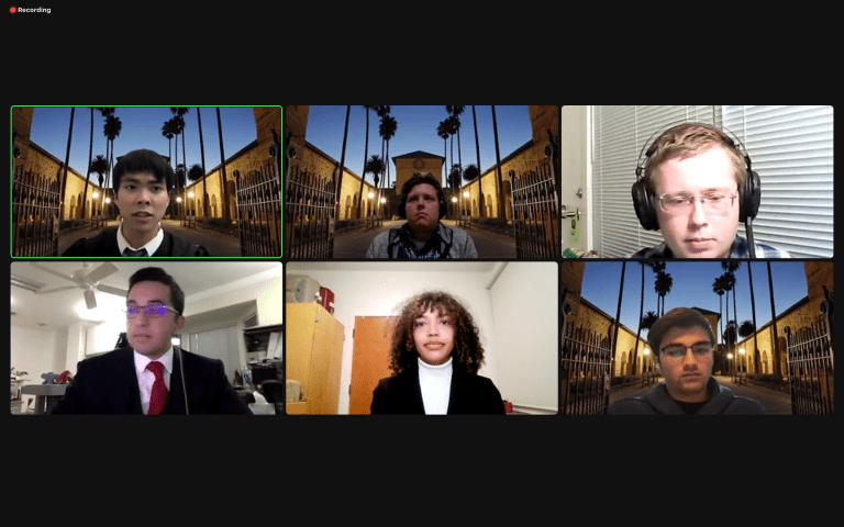 A screenshot of a Zoom window with 6 members of the Associated Students of Stanford University (ASSU).