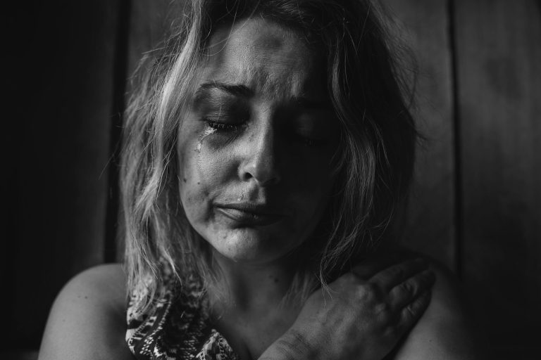 Gray-scale of a distressed woman