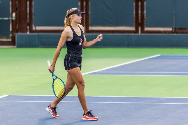 Alexandra Yepifanova celebrates after winning a point.