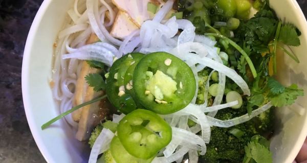 A bowl of chicken pho from Wilbur Dining