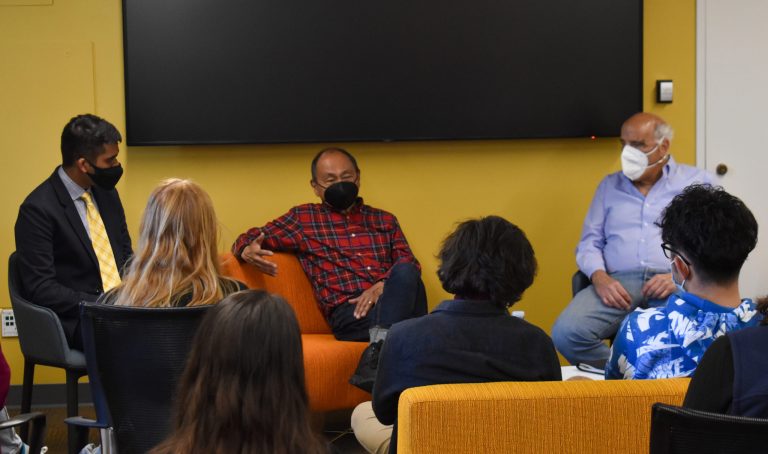 Francis Fukuyama and David Cohen speak during a monday event