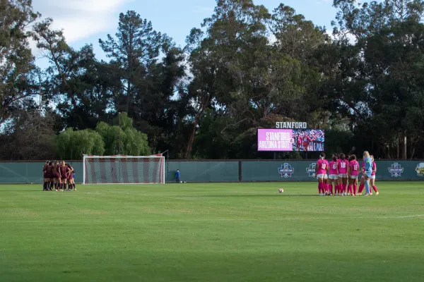 Women's soccer players at Cagan Stadium