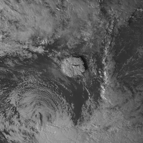 Black and white bird's eye of tonga volcano eruption