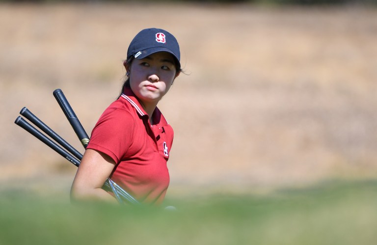 Freshman Rose Zhang walks toward the green.