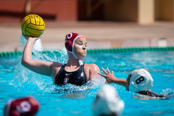 Ryann Neushul treads the water and looks to score.