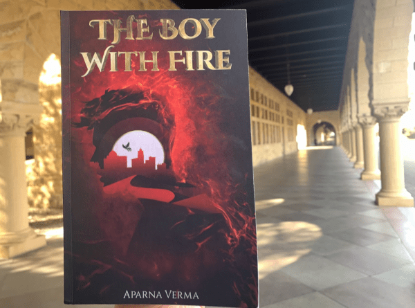 Red book cover with sandstone arches in the background