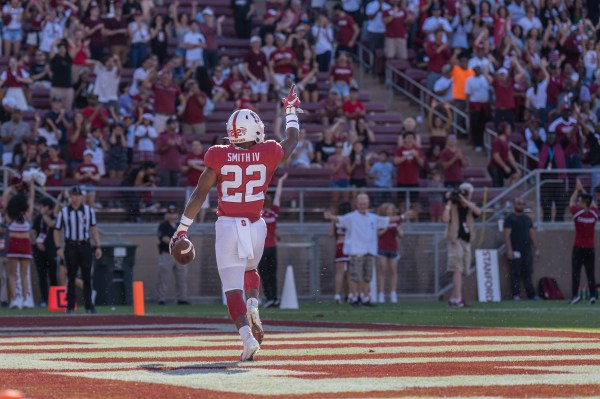 EJ Smith celebrates in the endzone