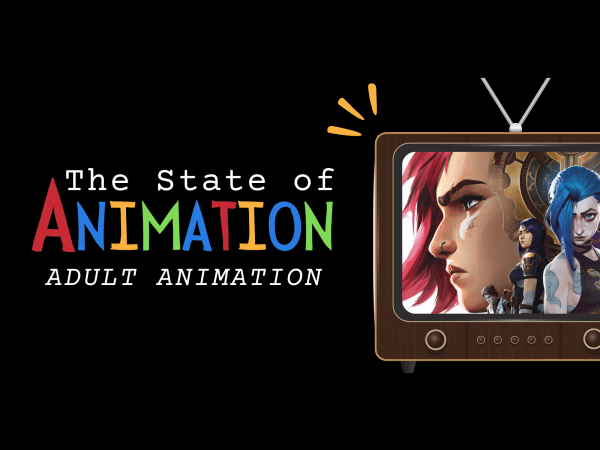 Graphic for The state of animation with a television showing animated shows.