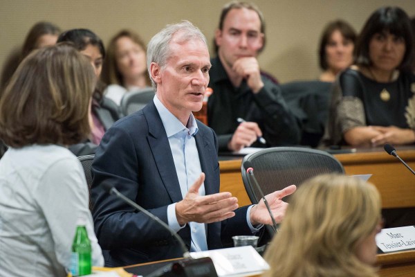 Marc Tessier-Lavigne speaking at a meeting