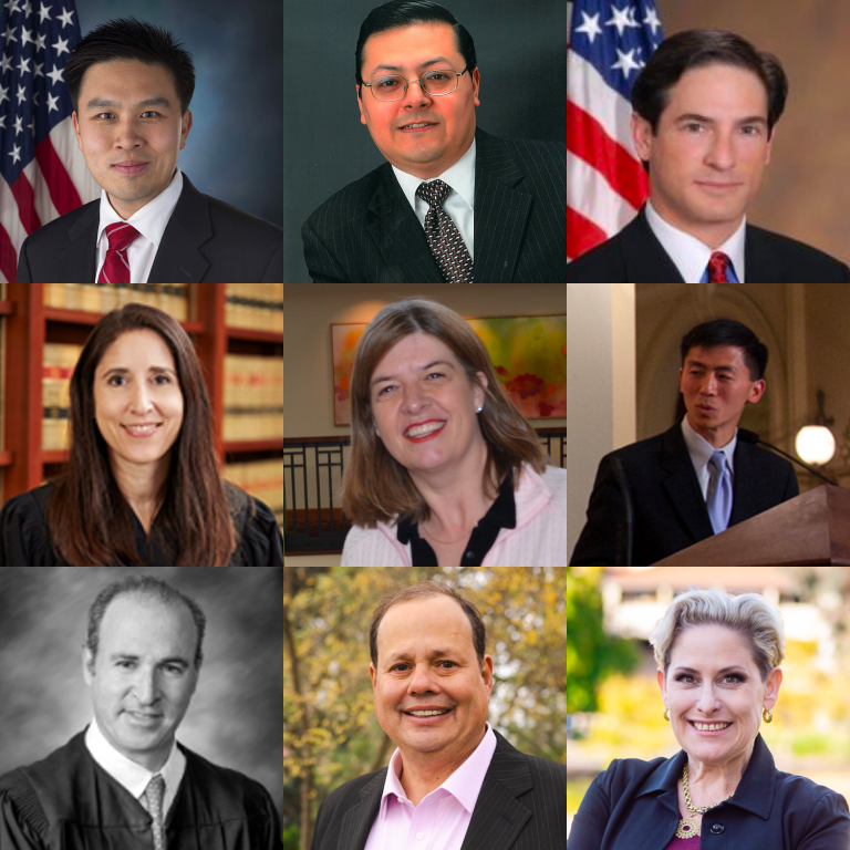 Portraits of Lanhee Chen, Jack Guerrero, Nathan Hochman, Patricia Guerrero, Sally Lieber, Goodwin Liu, Joshua Groban, Gary Kremen and Rebecca Eisenberg