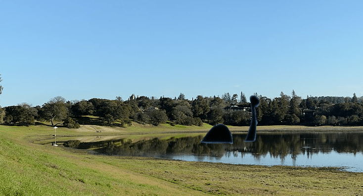 a shadowy monster in in the filled Lake Lagunita