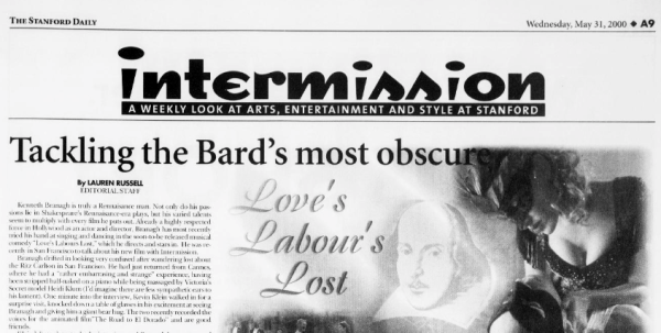 A newspaper page that says "Intermission" at the top with an article about Shakespeare below it.