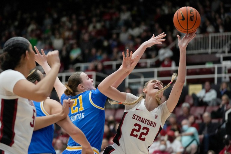 Junior forward Cameron Brink is fouled by a UCLA defender earlier this season