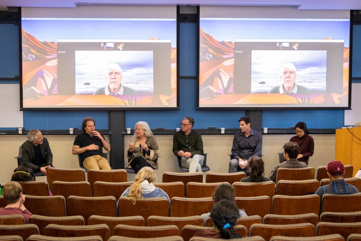 Speakers (left to right): David Palumbo-Liu, Adam Aron, Cynthia Kaufman, Jef Caers, Mark Jacobson, June Choi