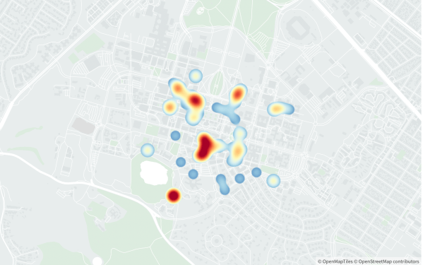 A map of campus showing areas with faster or slower download speeds. An interactive version is located within the article.