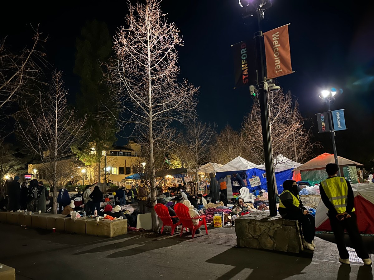 Sleeping bags surround the sit-in tents.