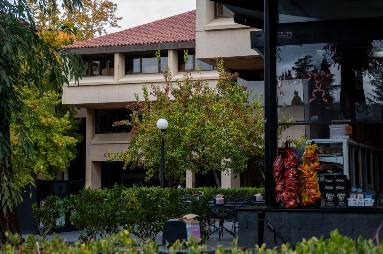 Coupa Cafe stands in front of Green Library.