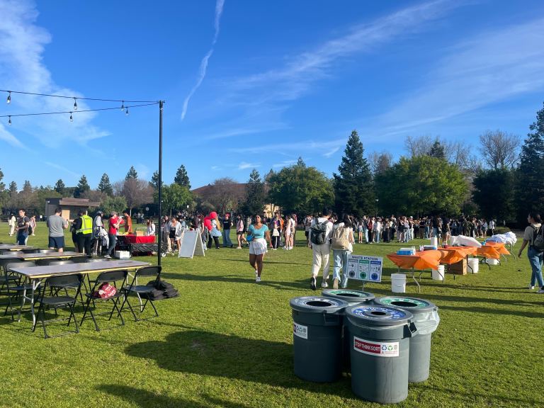 Students gather in the early hours of Sunset Fest