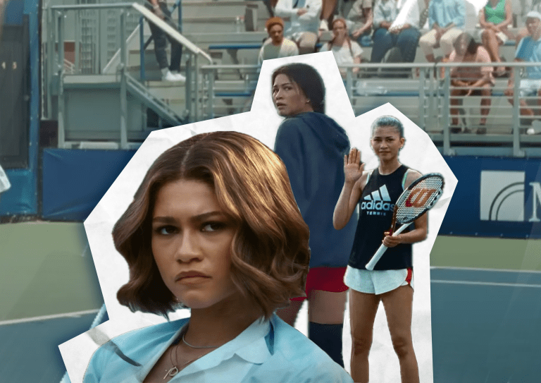 Three different still of Zendaya from the film "Challengers"