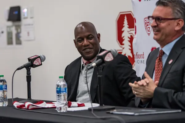 Kyle Smith and Bernard Muir at a press conference.