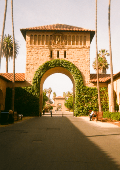 The arched entrance to Stanford University's Main quad