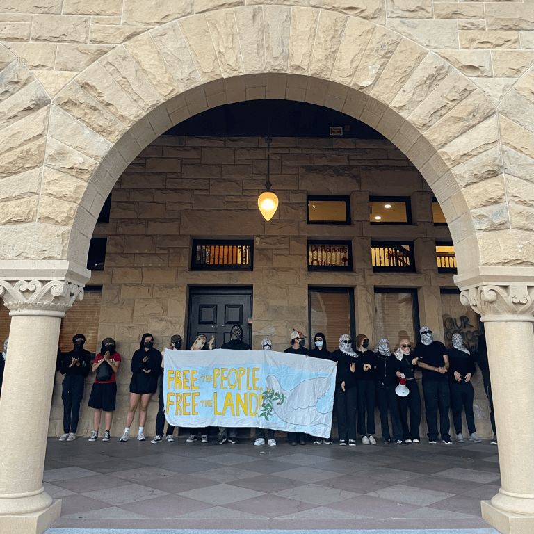 Protesters surround the President's Office in Main Quad.