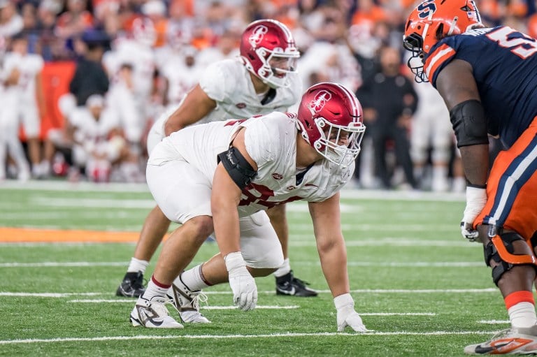 Stanford defensive lineman lines up for a play