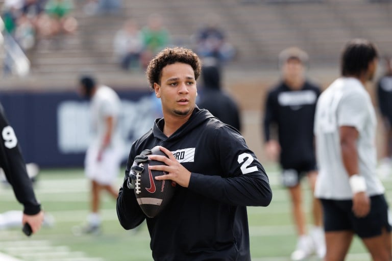 Elijah Brown warms up before Stanford's game against Notre Dame.