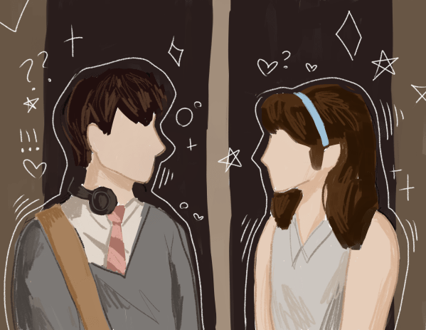 Graphic of a scene from 500 Days of Summer (elevator scene)