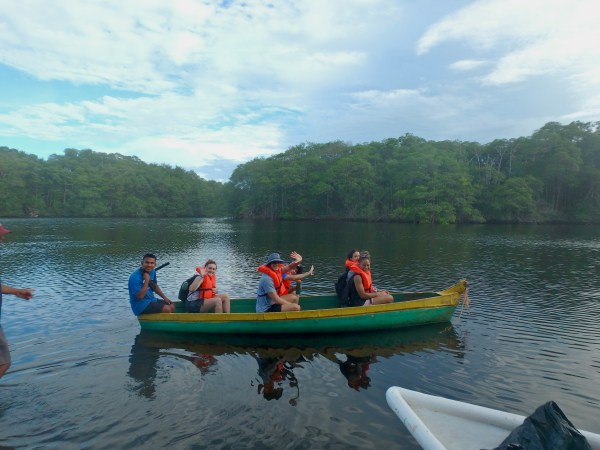 Junior artistic swimmer Ivy Davis (second to right) goes on a kayaking trip in Costa Rica.