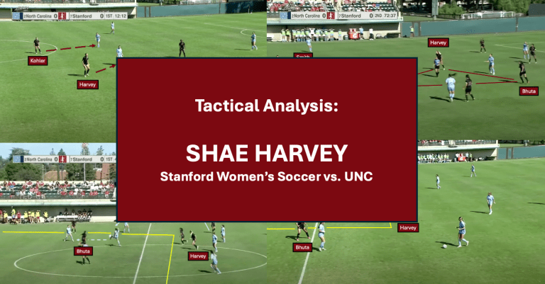 Collage of Stanford women's soccer playing against UNC