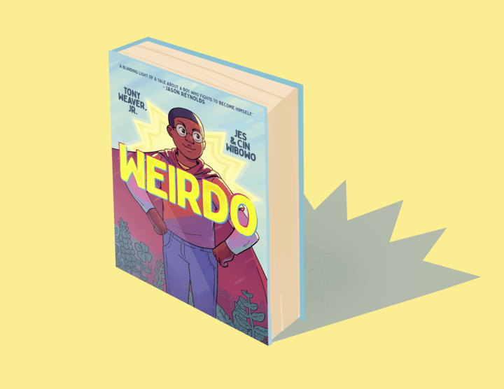 A copy of the book "Weirdo" stands upright against a soft yellow background.