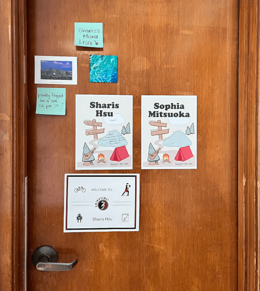 Image of dorm room door with posters on it