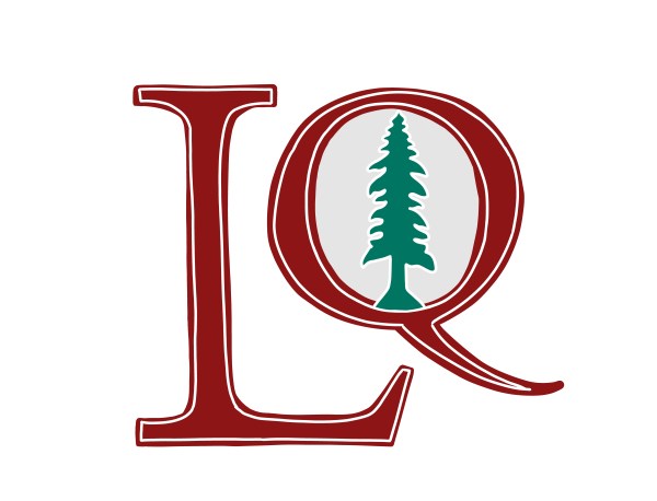 The Leland Quarterly "LQ" logo is in big read letters against a white background. There is a Stanford tree in the Q.