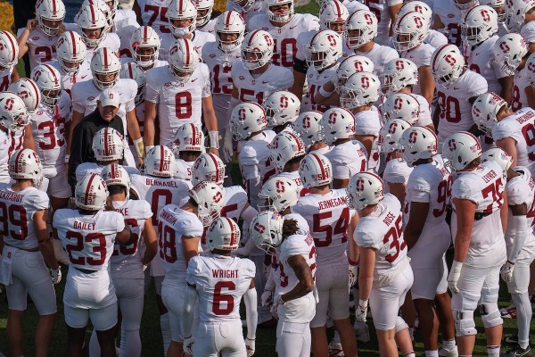 Stanford huddles during a game against San Jose State University.